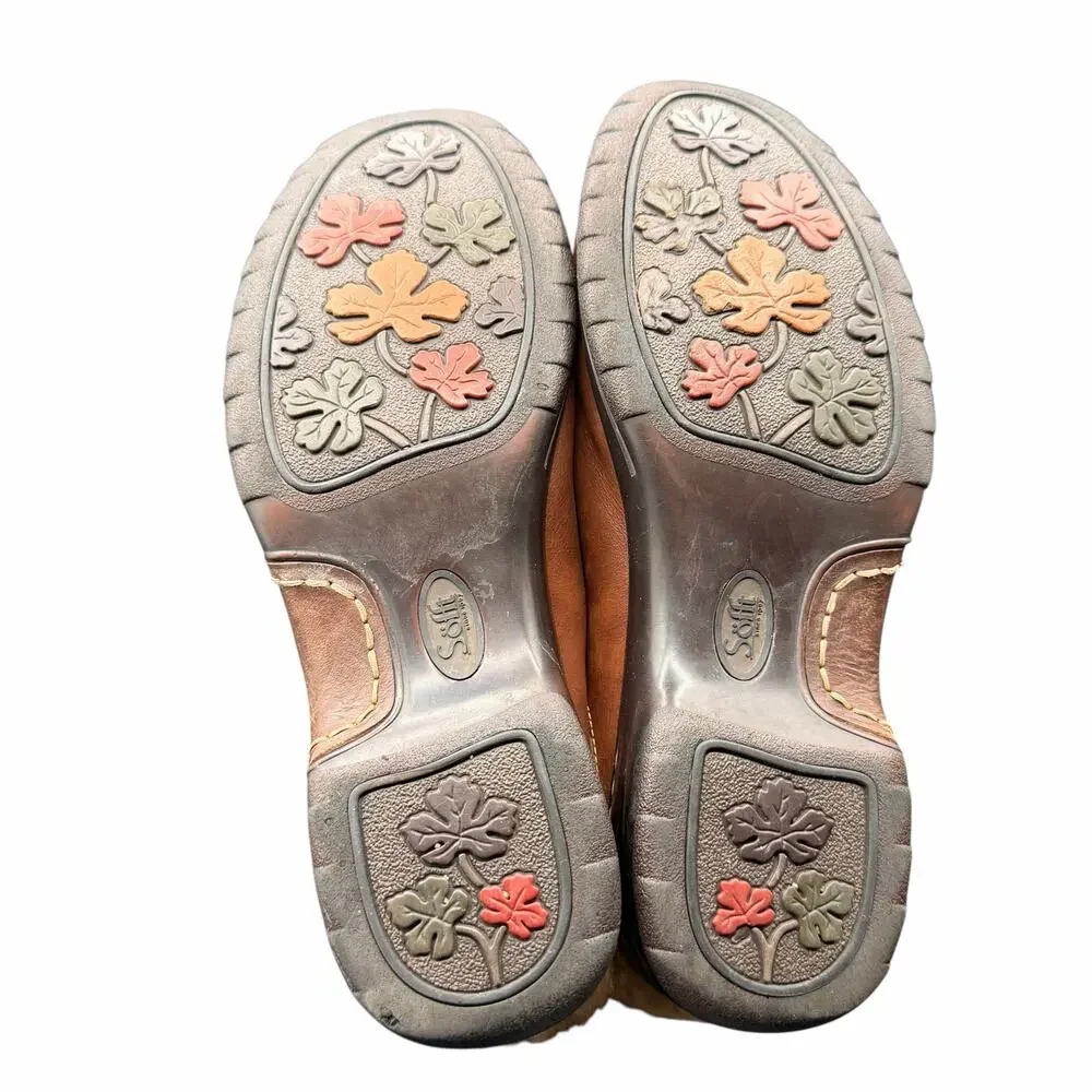 Sofft Brown Leather Shearling Clogs Mules Size 9M Cozy Comfort